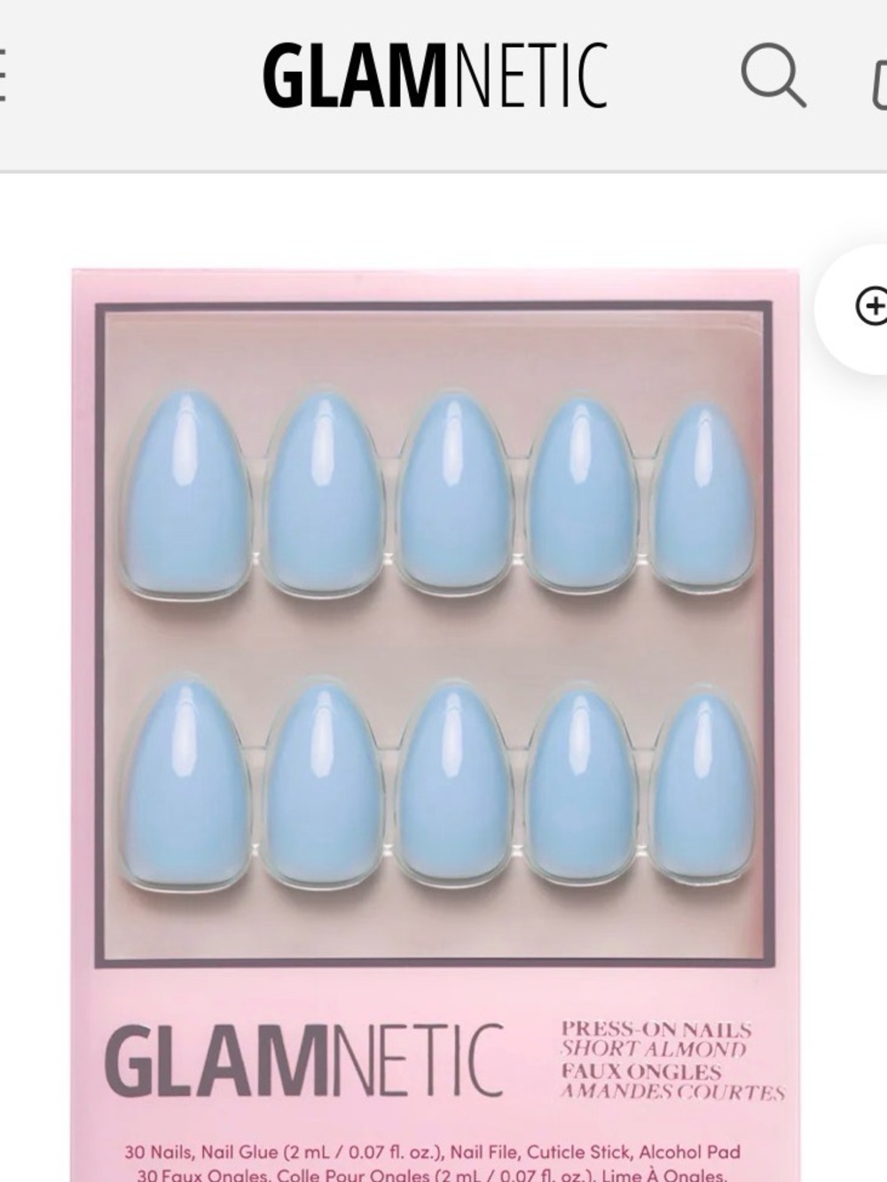 GLAMNETIC Short Almond Press-On Nails in Soft Blue